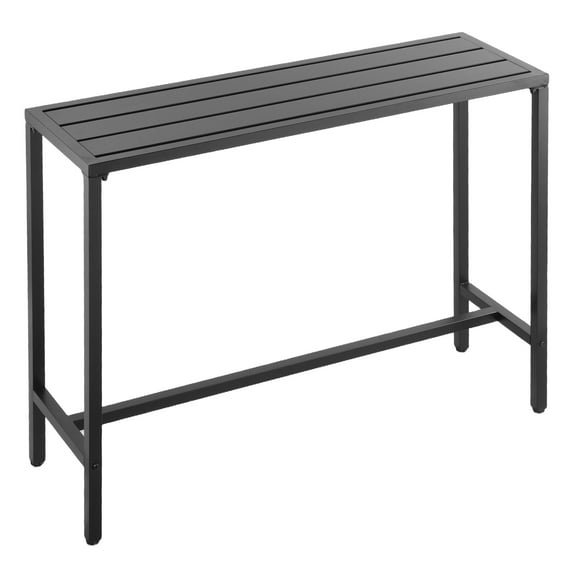 KFFKFF Outdoor Bar Table, 47 x 15 in Patio Table with Waterproof Surface & Durable Metal Frame, Rectangular Counter Height Dining Table for Balcony, Yard, Hot Tub, Poolside, or Indoor Use