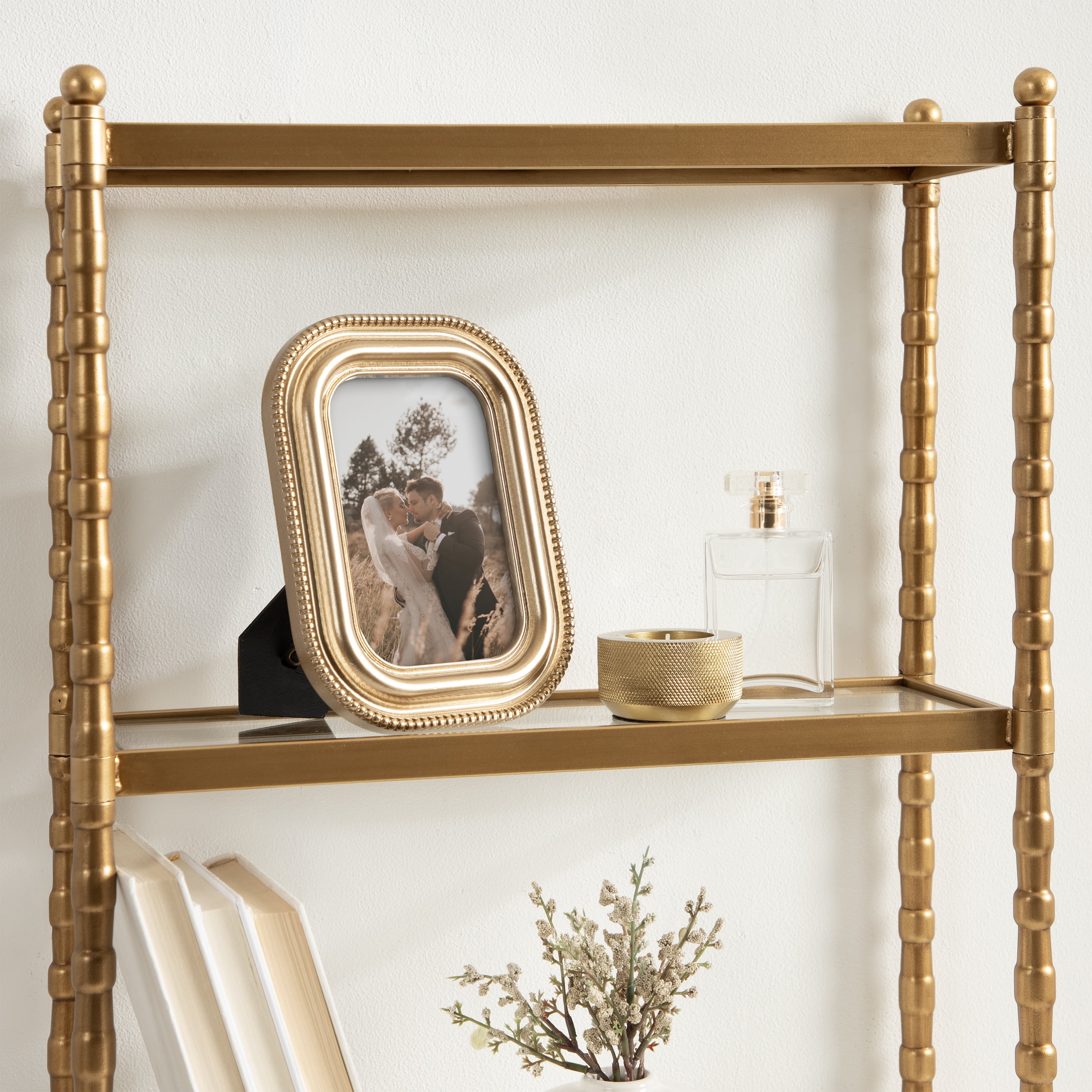 DesignOvation – 4x6 Picture Frame – Beaded Gold Tabletop Photo Frame