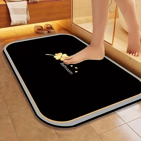 40*60cm Black Diatomite Quick-Dry Bathroom Rug，1pc Quick-Dry Bathroom Mat, Pet Feeding Mat, Super Absorbent Diatomite Floor Mat, Non-Slip Water-Absorbent Floor Mat, Soft Comfortable Bathroom Mat, Sui