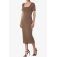 thumbnail image 3 of TheMogan Robe Midi Moulante Crayon en Coton Extensible à Manches Courtes et Encolure Carrée pour Femmes P-TG, 3 of 6