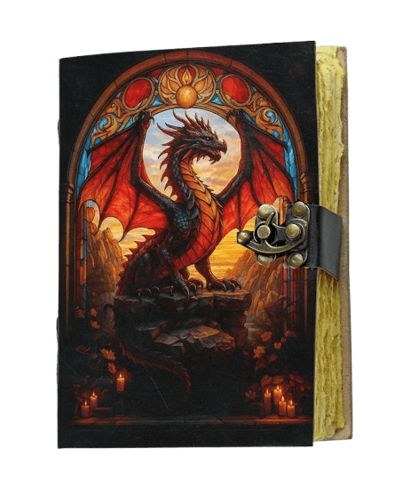 Handmade Leather Journal with Dragon Artwork – 5x7 Inch Notebook with 200 Deckle Pages – Vintage Leather Sketchbook for Writing, Drawing & Gifting