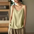thumbnail image 2 of Fanxing Green Linen Cotton Camisoles for Women M Dressy Casual Sleeveless V Neck T Shirts Loose Fitting Flowy Tunic Tank Tops （Women's M-3XL, 2 of 6