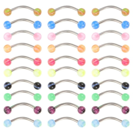 DESIGNICE 30pcs Stainless Steel Eyebrow Rings Body Piercing Jewelry