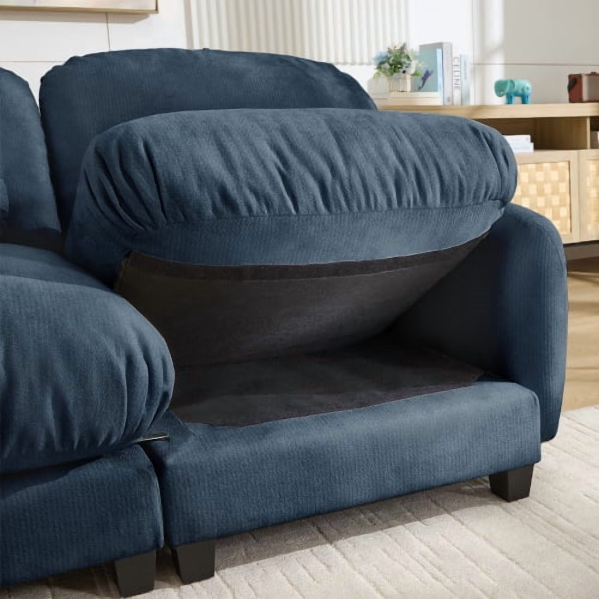 136.2" U-Shaped Cloud Feel 4-Seater Sofa Set with 2 Removable Ottomans, Luxe Chenille Modular Sectional Couch, Extra Wide Deep Seat, Blue