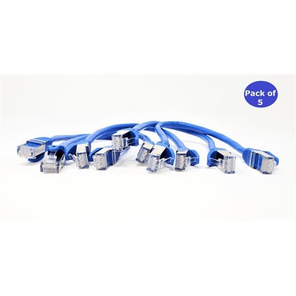 Micro Connectors E11-001BL-5 1 ft. CAT 7 SFTP Double Shielded RJ45 Snagless Ethernet Cable, Blue - Pack of 5