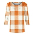 thumbnail image 4 of LYEAA Ladies Tops 3/4 Sleeves Large Plus Size Crew Neck T-shirt Fashion Checkered Tees Loose Soft Comfortable Blouse Dressy Casual Breathable Trendy Clothing Orange M, 4 of 4