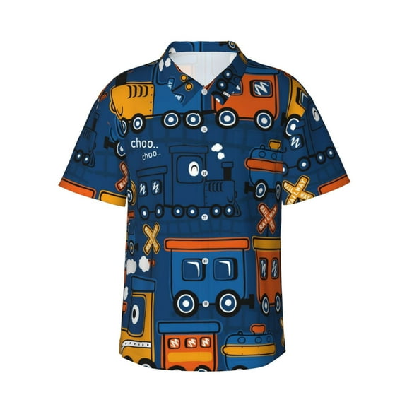 Rateoe Funny Steam Train Pattern Men’s Hawaiian Shirt – Short Sleeve Button-Down Tropical Beach Shirt, Lightweight & Breathable Casual Aloha Shirt with Pocket,Small