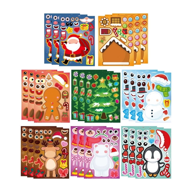 24 hojas de pegatinas navideñas para niños, pegatinas navideñas para hacer caras, recuerdos de fiesta para niños pequeños, para manualidades y juegos