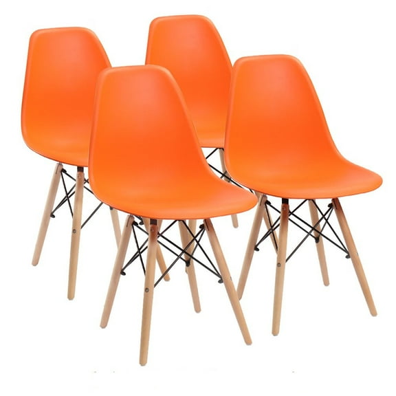 Lacoo Dining Chairs Pre Assembled Modern Style DSW Chair Classic Shell Armless Indoor Kitchen Dining Living Room Side Chairs Set of 4 (Orange)