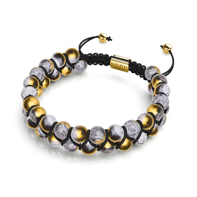 Bracelet Double en Verre Pailleté Chrome Doré x Blanc