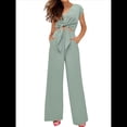 thumbnail image 2 of Conjunto de Chándal Informal de Verano de 2 Piezas para Mujer, con Cuello en V, Corta, Cinturón y Pantalones Anchos, 2025 Verde XL, 2 of 8