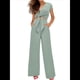 thumbnail image 2 of Conjunto de Chándal Informal de Verano de 2 Piezas para Mujer, con Cuello en V, Corta, Cinturón y Pantalones Anchos, 2025 Verde S, 2 of 8