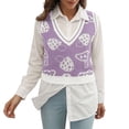 thumbnail image 2 of TANGNADE Sweater Vest for Women Cartoon Short Uniform Knit Womens Mushroom Plaid V Neck Sleeveless Preppy Style Vintage Tank Tops Purple M, 2 of 6