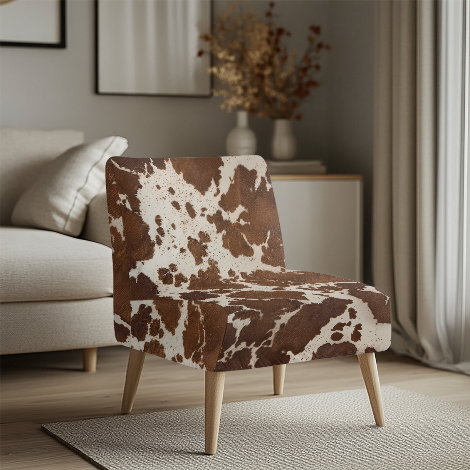 ZIATUBLES Armless Couch Slipcover Stretch Spandex Living Room Chair Covers without Arms Soft Machine Washable Armless Chair Furniture Protector Covers Modern Home Decor, Beige Brown Cow Print
