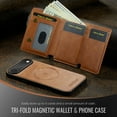 thumbnail image 5 of PU Leather Wallet Case for iPhone Air, Tri-Fold Detachable Magnetic Card Bag, RFID Blocking Kickstand Magnetic Closure Classic Business Drop Protection Cover for iPhone Air, Brown, 5 of 7
