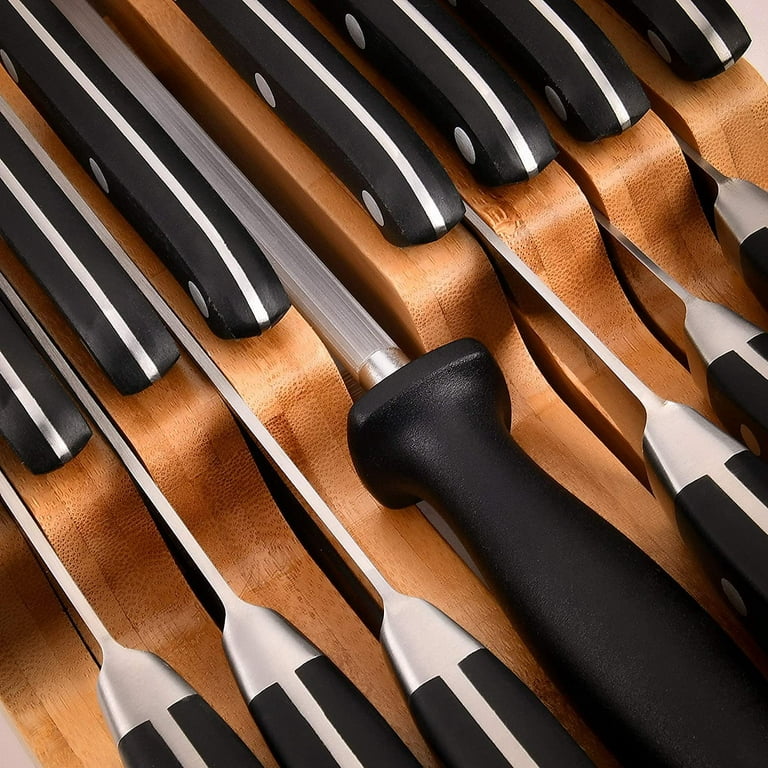 Homemaid Living In-Drawer Bamboo Knife Block - Holds 14 Knives Plus a Slot  for Knife Sharpener - Premium Knife Drawer Organizer (2” Tall, 17” Deep)