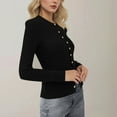 thumbnail image 3 of Zedker Soft Women'S Slim Solid Color Vertical Striped Knitted Sweater ,Long-Sleeved Round Neck Button Detail Pullover Tops for Fall Winter，Black，XXL, 3 of 6
