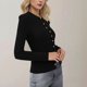thumbnail image 3 of Hfnxid Womens Knit Sweatshirts Long Sleeve Button Down Shirts Slim Fit Casual Work Blouses Solid Color Comfy Tshirts Black,XL, 3 of 6