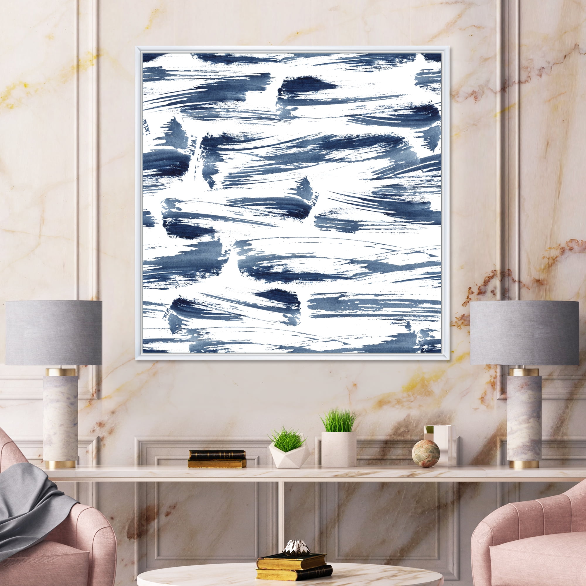 Designart 'Blue Abstract Aquatic Texture' Modern Framed Canvas Wall Art Print