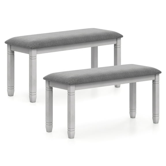 Gymax Set Of 2 Upholstered Bedroom Bench w/Padded Seat & Solid Wood Legs for Dining Room