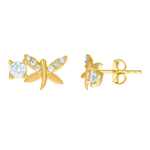 10k Yellow Gold Womens Cubic Zirconia Dragonfly Fashion Stud Earrings 6.1x10.7mm Wide Stud Earring for Women