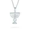Menorah Star of David Magen Jewish Pendant Necklace Rhodium Plated Brass