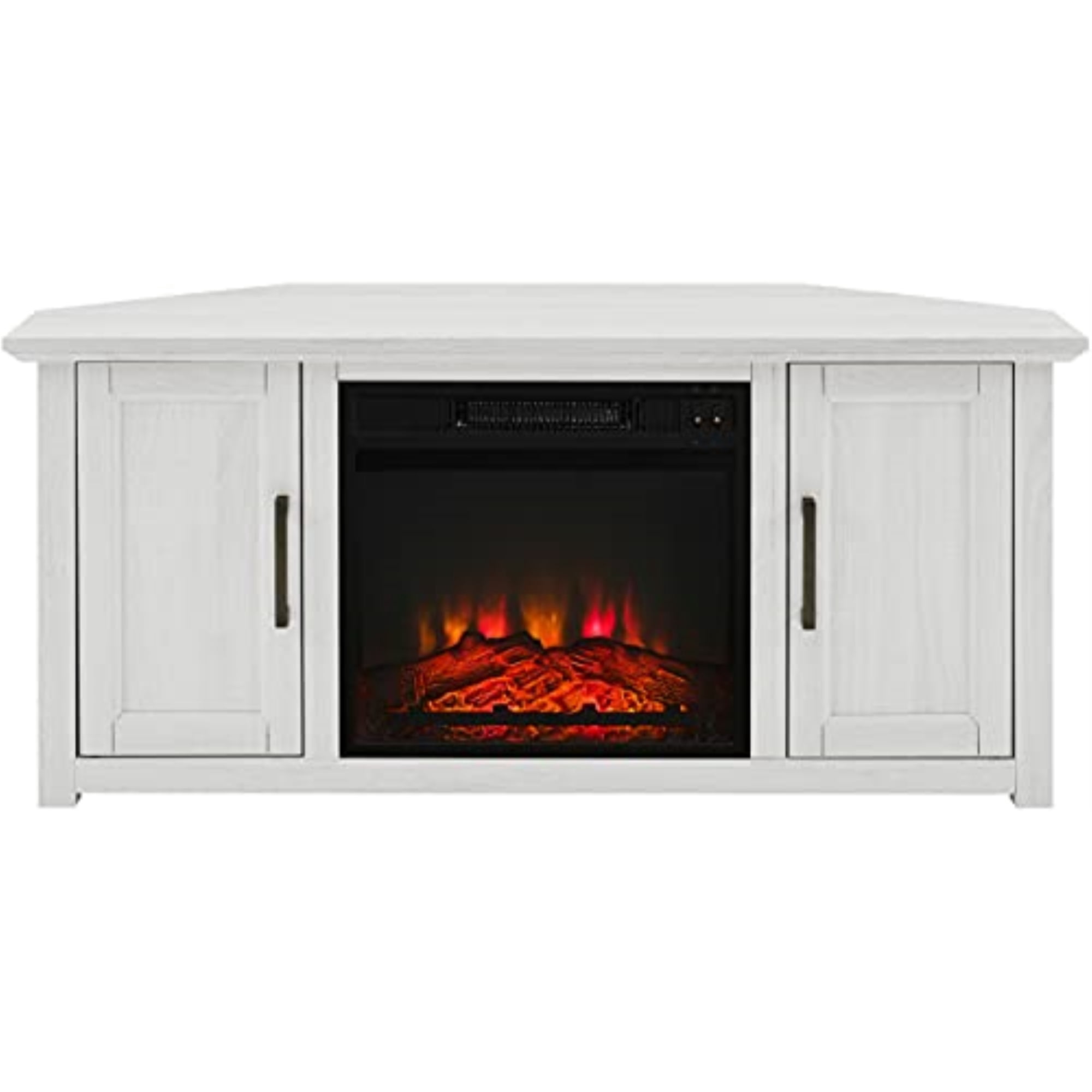 Crosley Furniture Camden 48"Wood Corner TV Stand with Fireplace in Whitewash