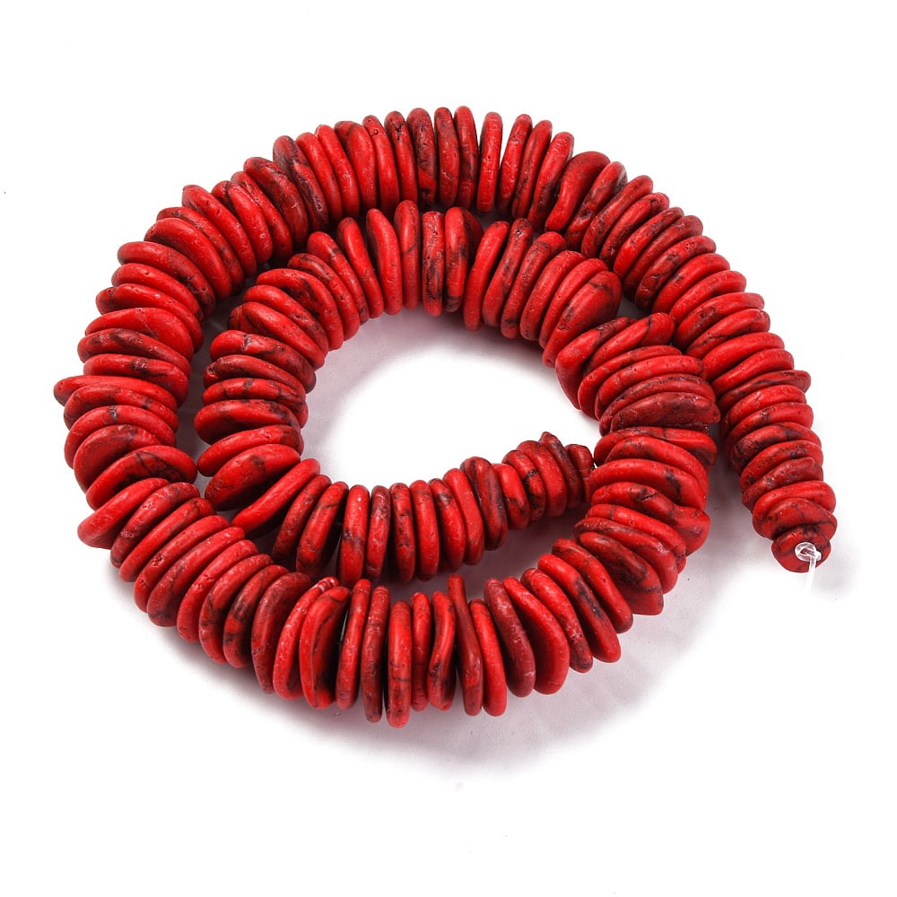 Graduated Turquoise Beads Strands Dyed Red 7-20x7-15x3-5mm Hole: 1.2mm 118-119pcs/strand 15.75-15.87in(40-40.3cm)