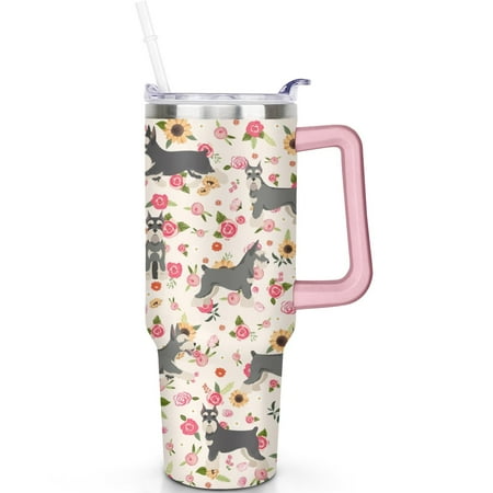 

Dog Lover Gift – 40oz Double Wall Stainless Steel Tumbler with Handle Spill Proof Lid and Coffee Straw for Travel