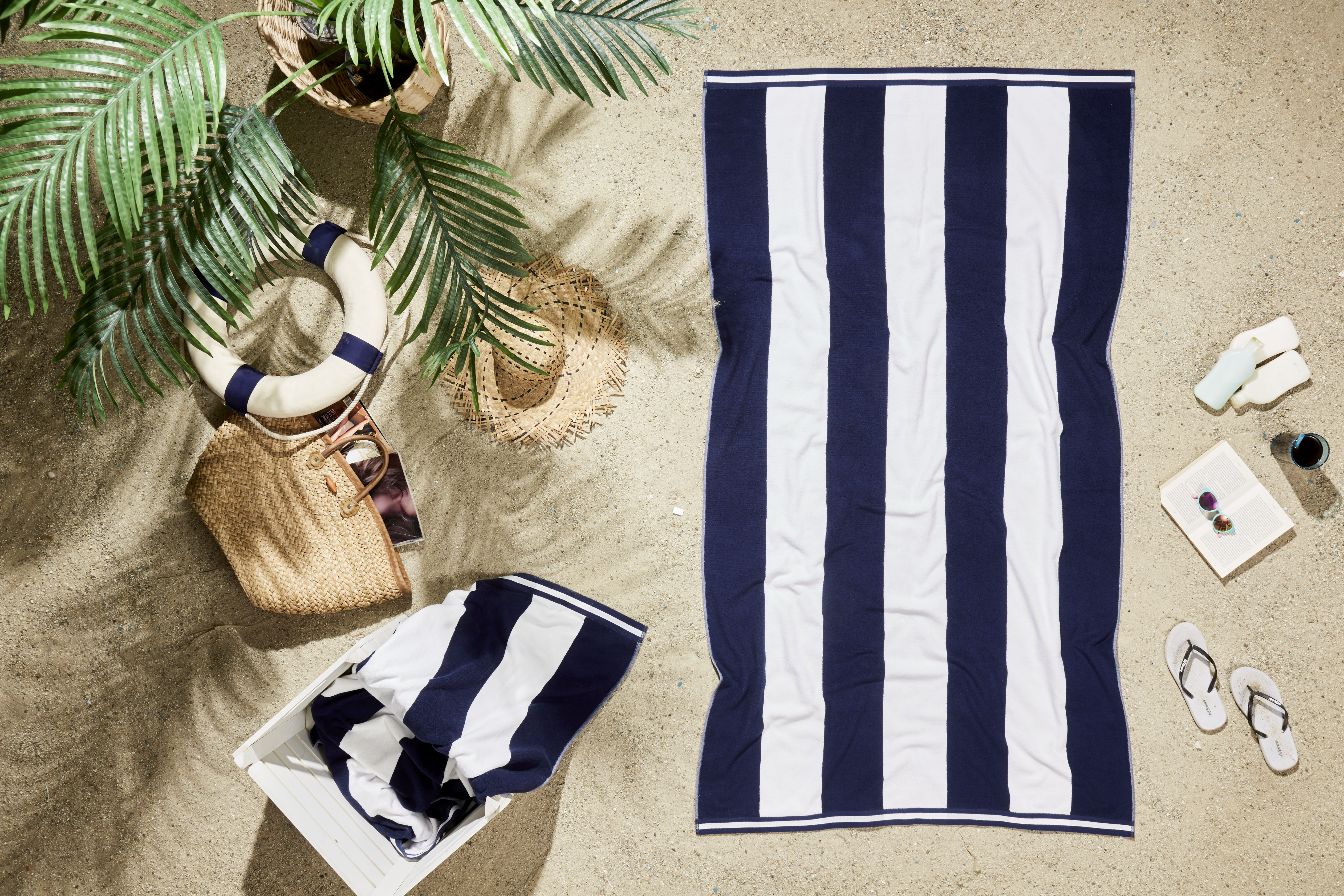 Ozdilek Cabana Beach Towel  40*72 - 500 GSM Turkish Cotton, 100% Cotton, Luxury, Quick Dry, Extra Large, Soft Absorbent, Fade-Resistant, Poolside, Oversized, Summer Towel (Navy Classic)