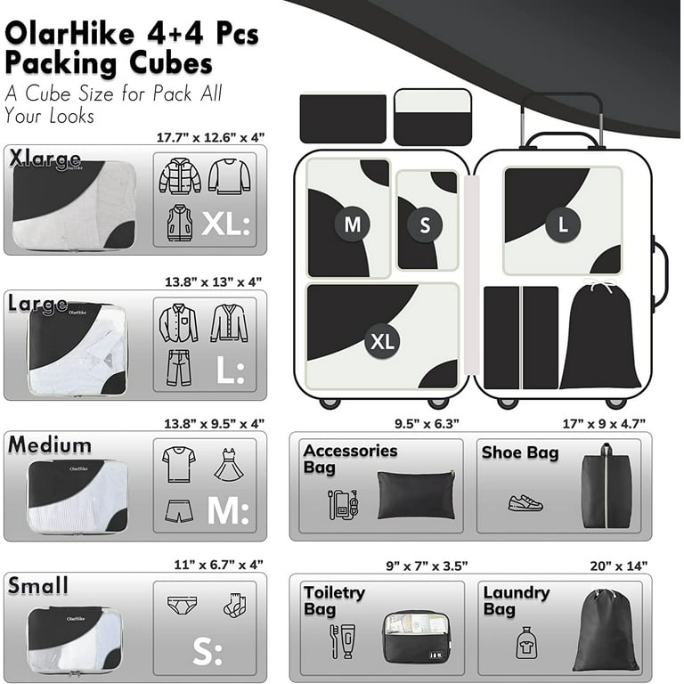  OlarHike 8 Set Packing Cubes for Travel, 4 Various
