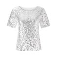thumbnail image 6 of Patlollav Womens Fashion Half Sleeve Round Collar Print T-Shirt Blouse Sequin Loose Tops, 6 of 6