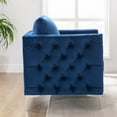 thumbnail image 3 of Modern Velvet Armchair, Tufted Button Accent Chair, Upholstered Single Sofa Chair with Arms, Mid-Century Club Chair with Steel Legs for Living Room Bedroom, Navy, 3 of 7