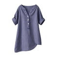 thumbnail image 3 of Endives Women's Linen T-Shirt Stand Color Striped Printed Loose Casual Short Sleeve T Shirt Women's Plus S-5XL Blue, 3 of 7