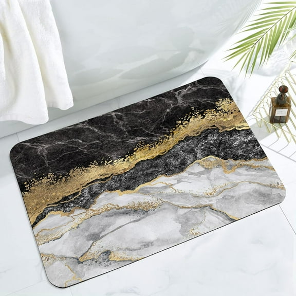 Black Gold Bathroom Rug Mat, Abstract Marble Bath Mats for Bathroom Non Slip, Bathroom Carpet Shower Floor Mat Washable 16"x24"