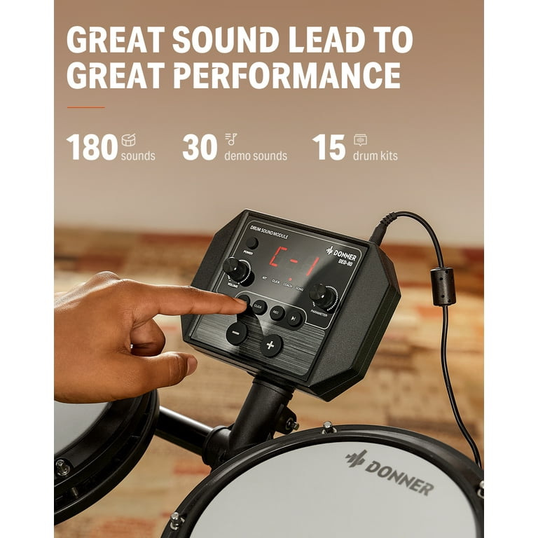 Donner Electric Drum Set for Beginner with 180+ Sounds, Quiet Mesh