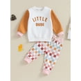 thumbnail image 3 of Musuos Baby Girls Boys Pants Set 1-4T Long Sleeve Letter Print Sweatshirt and Elastic Waist Plaid Pants Outfits, 3 of 10