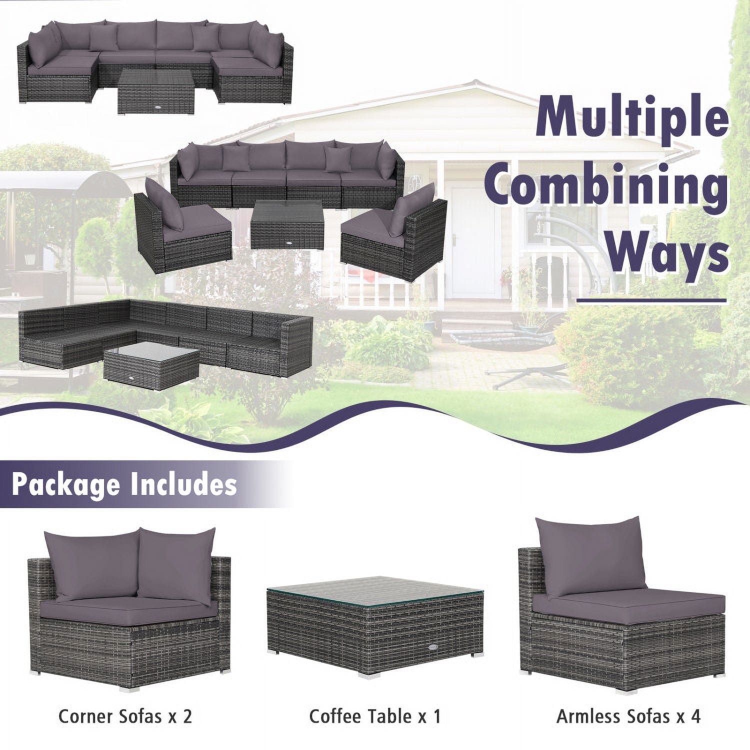 Aimee Lii 7 Pieces Patio Rattan Furniture Set Sectional Sofa Garden Cushion, Outdoor Patio Set, Gray Aimee Lii 7 Pieces Patio Rattan Furniture Set Sectional Sofa Garden Cushion, Outdoor Patio Set, Gray