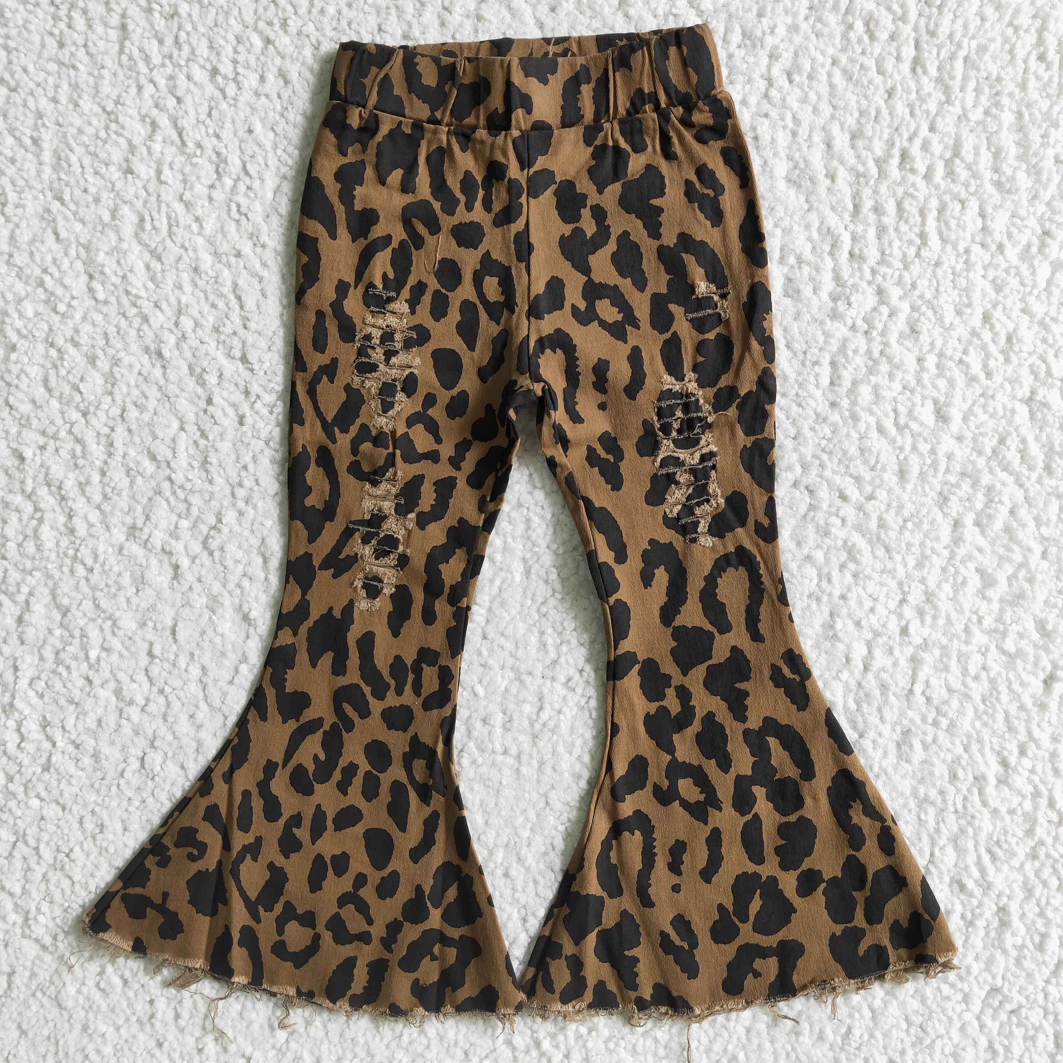 Baby Girls Leopard Flares Denim Pants Children Toddler Kids Jeans Clothes 
