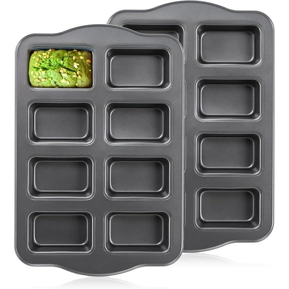 Mini Bread Pans, 8-Cavity Small Loaf Pans For Baking, Square Baking Mold For Mini Bread Cornbread Cheesecake Chocolate, 2 Packs - Send Goods From Local Warehouse