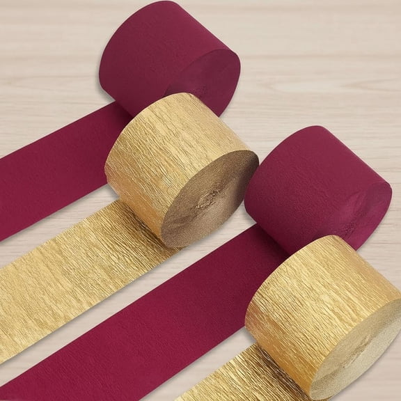 Crepe Paper Streamers, Pack of Burgundy and Gold for Party, Wedding, Birthday Decorations