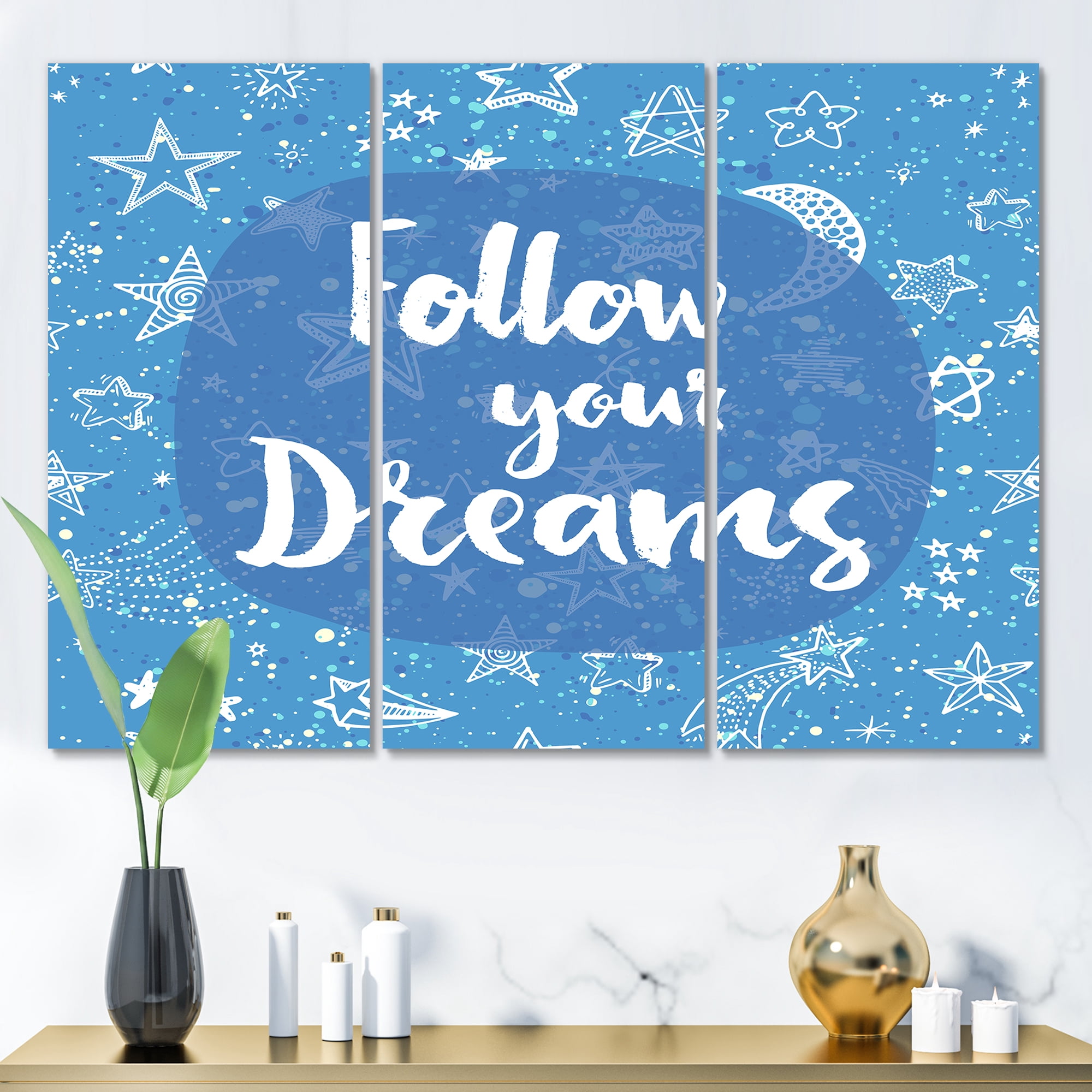 Designart ' Follow Your Dreams On Blue II ' Modern Canvas Wall Art Print