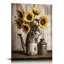 COMIO Rustic Sunflower Canvas Wall Art: Vintage Flower Picture Print Farmhouse Wall Decor - Floral Pot Decorative Poster Framed Artwork Decoration for Bedroom Home Office Ready to Hang