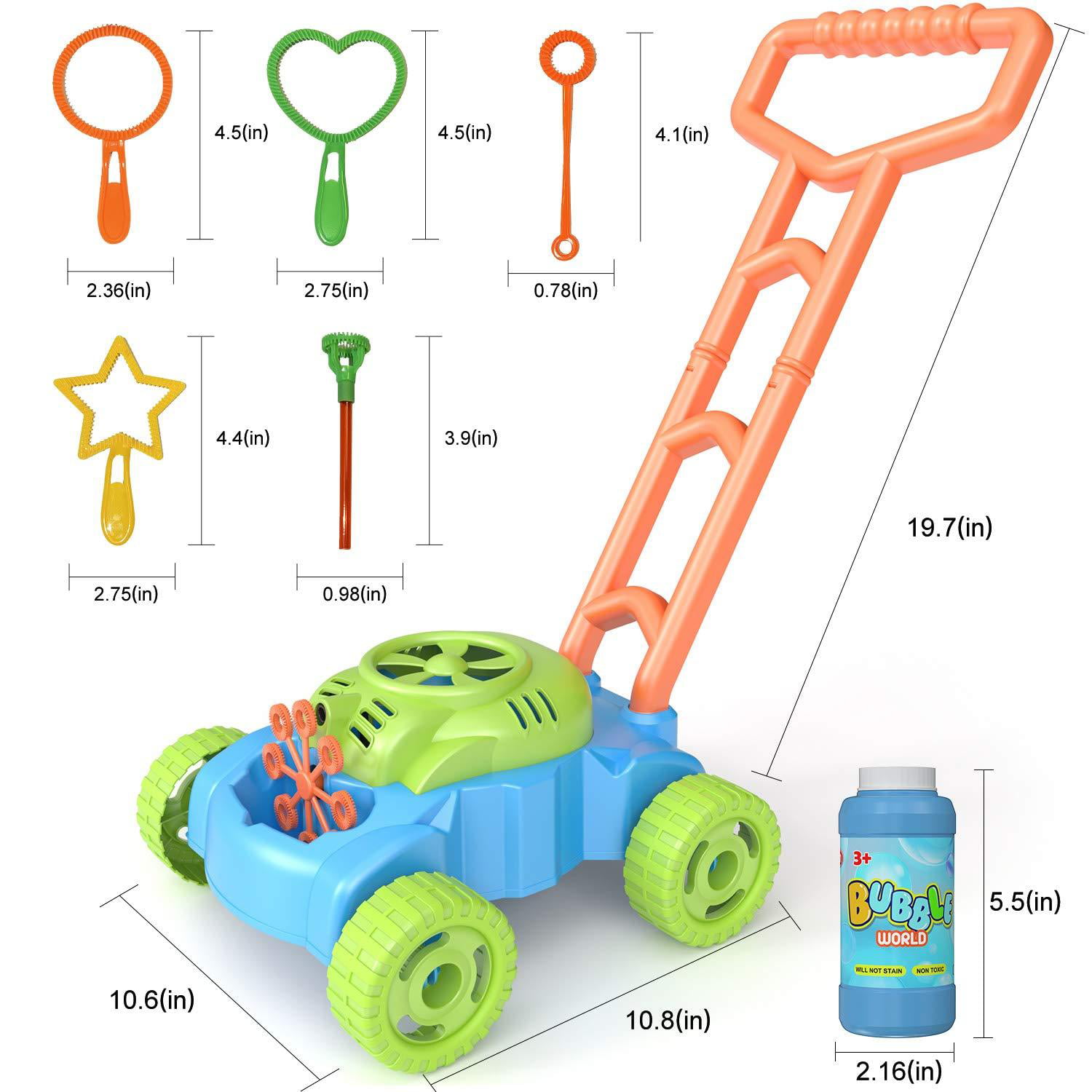 Sotodik Bubble Mower for Kids Automatic Bubble Lawn Machine with Music Sounds Outdoor Party Toys for Toddlers with 4 Bottles of Solution and 6PCS Bubble Wands Set for Boys & Girls 