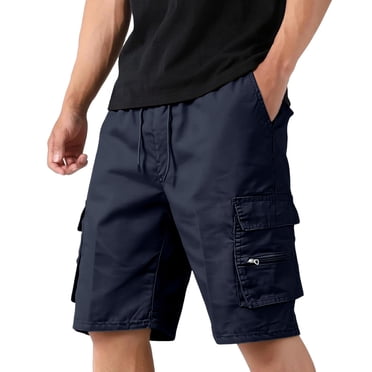 Men's Casual Twill Cargo Shorts with Zip Elastic Waist Loose Fit Drawstring Short Blue 2XL