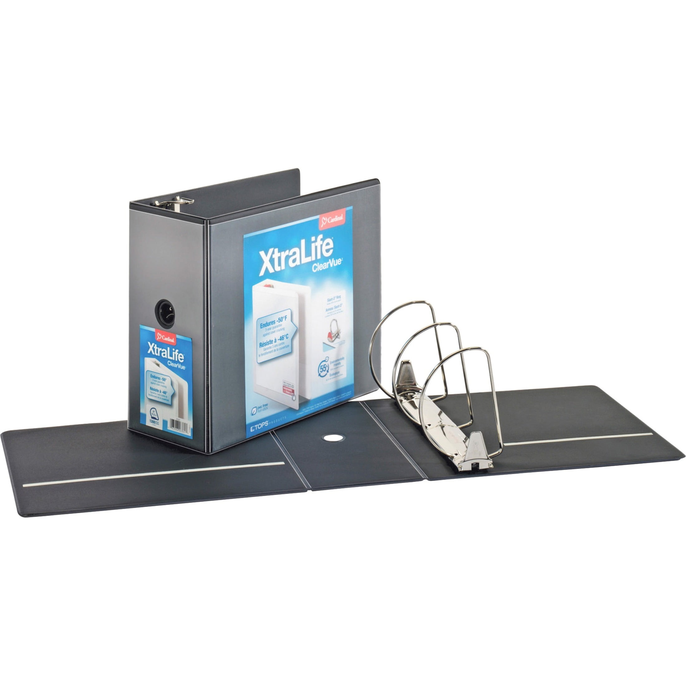 Cardinal XtraLife ClearVue Non-Stick Locking Slant-D Binder, 6' Cap, 11 x 8 1/2, Black