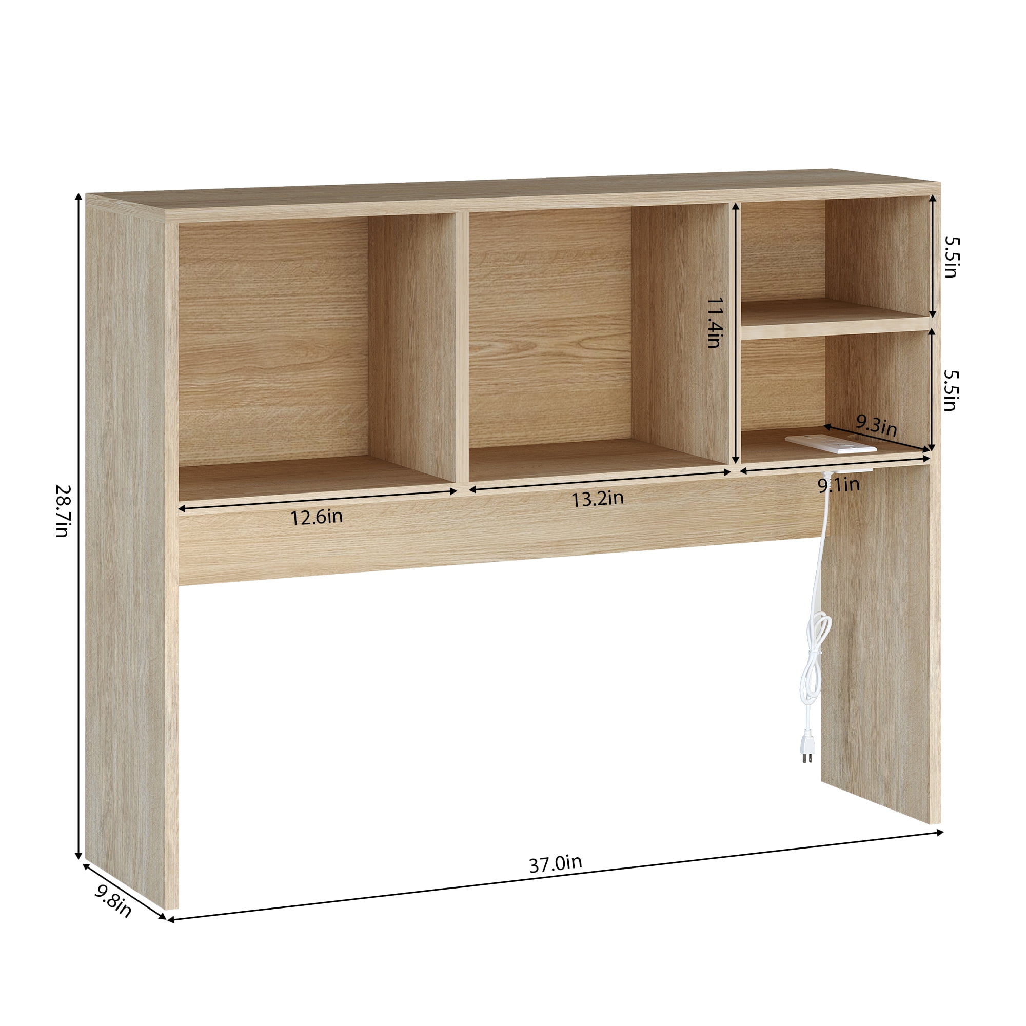 Desktop Bookshelf with Charging Station & LED Light, 3-Tier Display Wooden Rack Desk Organizer for Office,  Dorm, Living Room, Light Brown