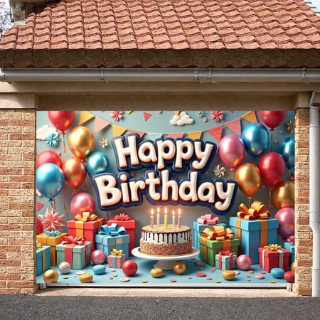 Colorful Balloons Banner Gift Boxes Birthday Party Display Birthday Cake Confetti Design Party Celebration Backdrop for Birthday Party Kids Celebration Indoor Decoration