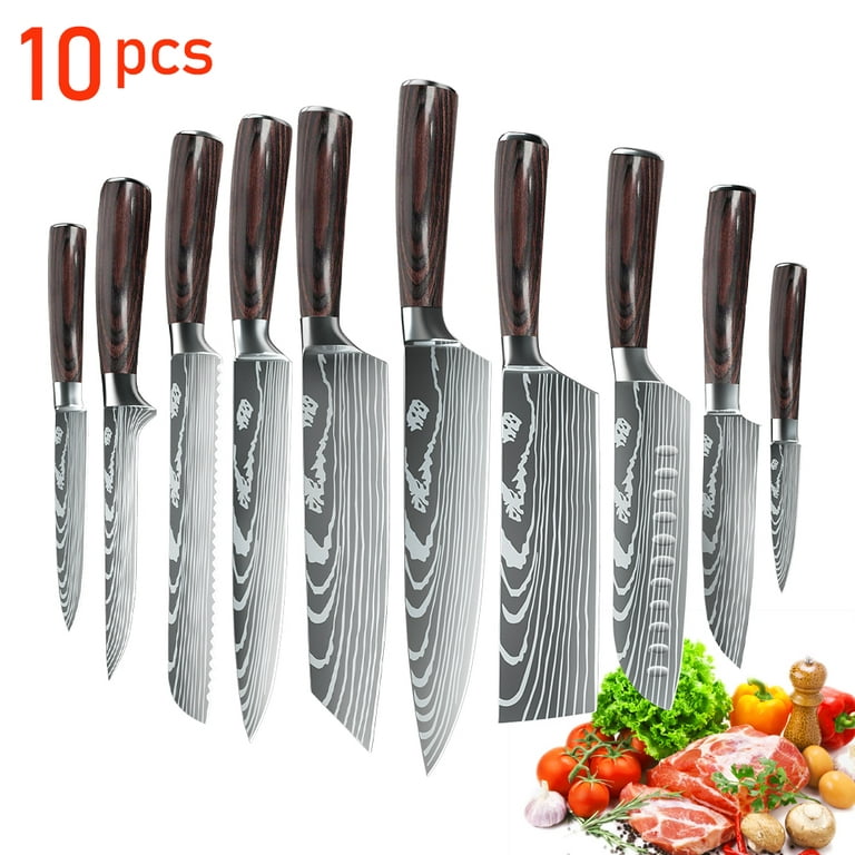 Kitchen Knife Set, 5pcs Stainless Steel Knife Set with Block, High Carbon White Kitchen Knife Set with Ergonomic Handle for Chopping Slicing Dicing