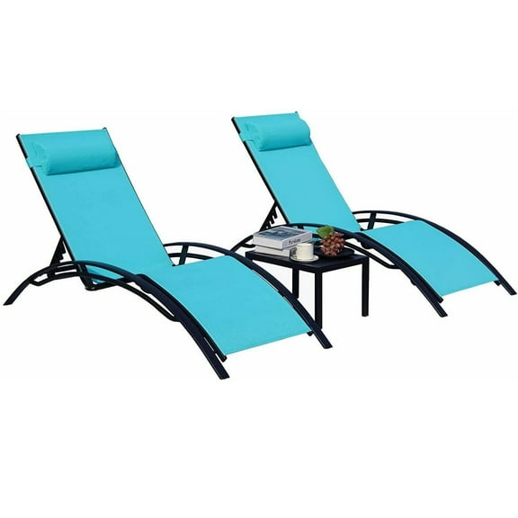 Pirecart Patio Pool Lounge Chairs, Outdoor Chaise Lounge Chair with 5 Positions Backrest Adjustable, Blue